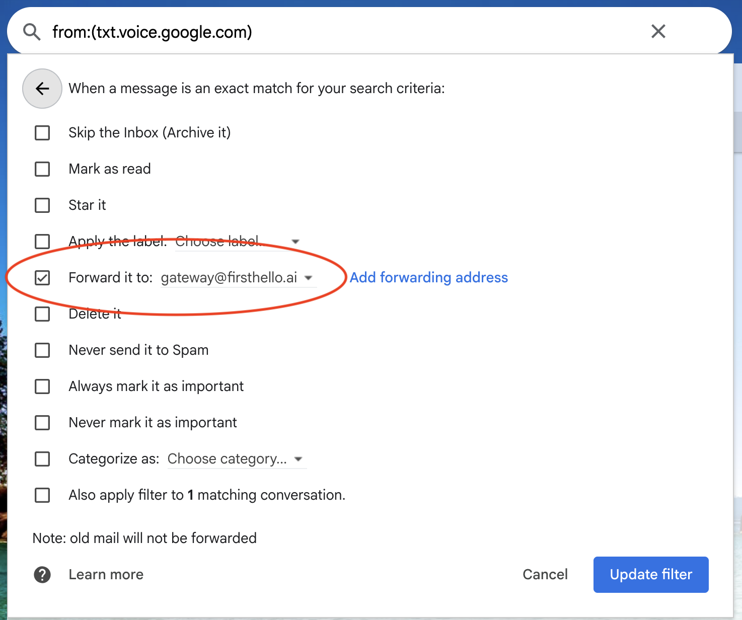 filter messages forwarding