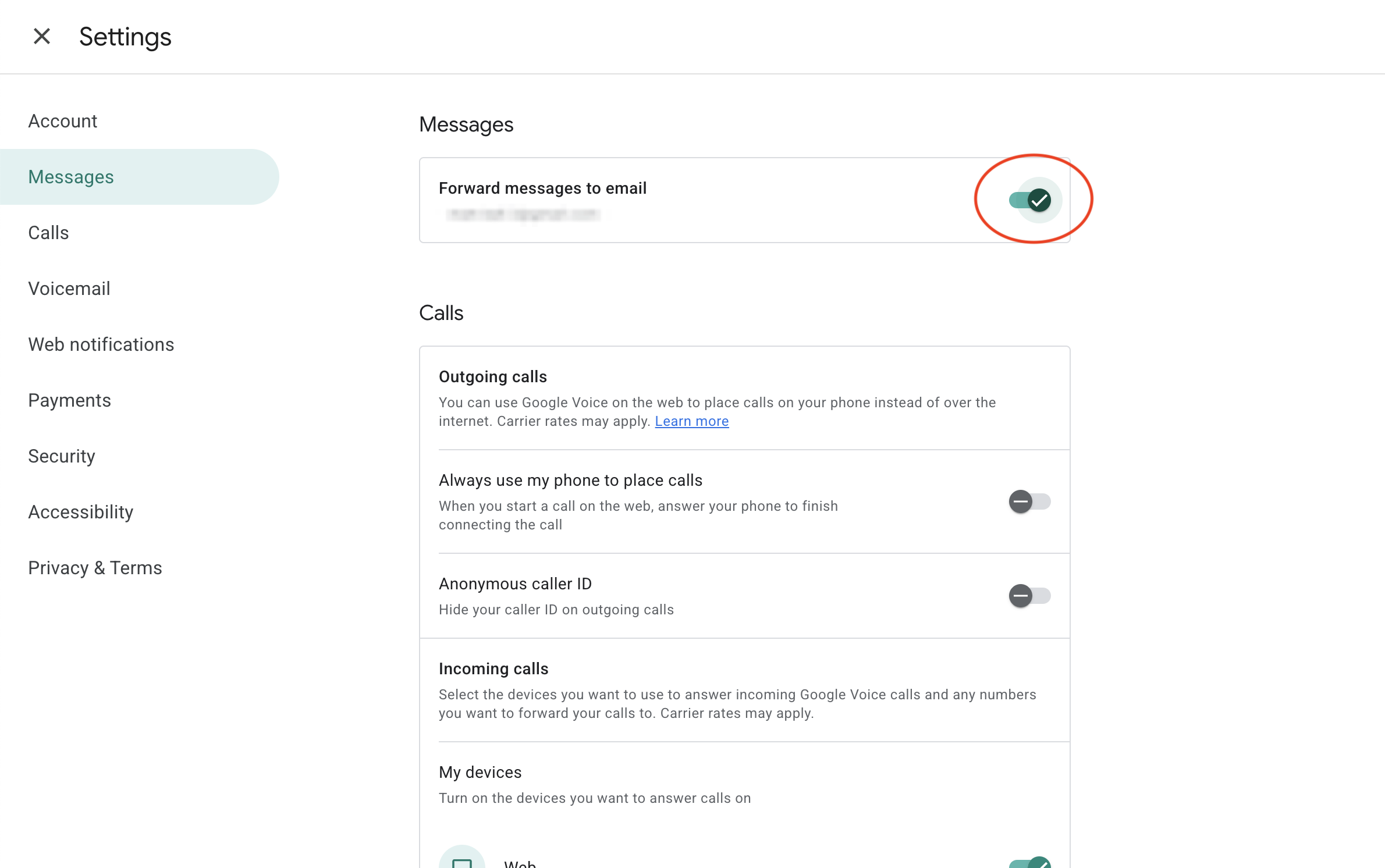 google voice forward messages